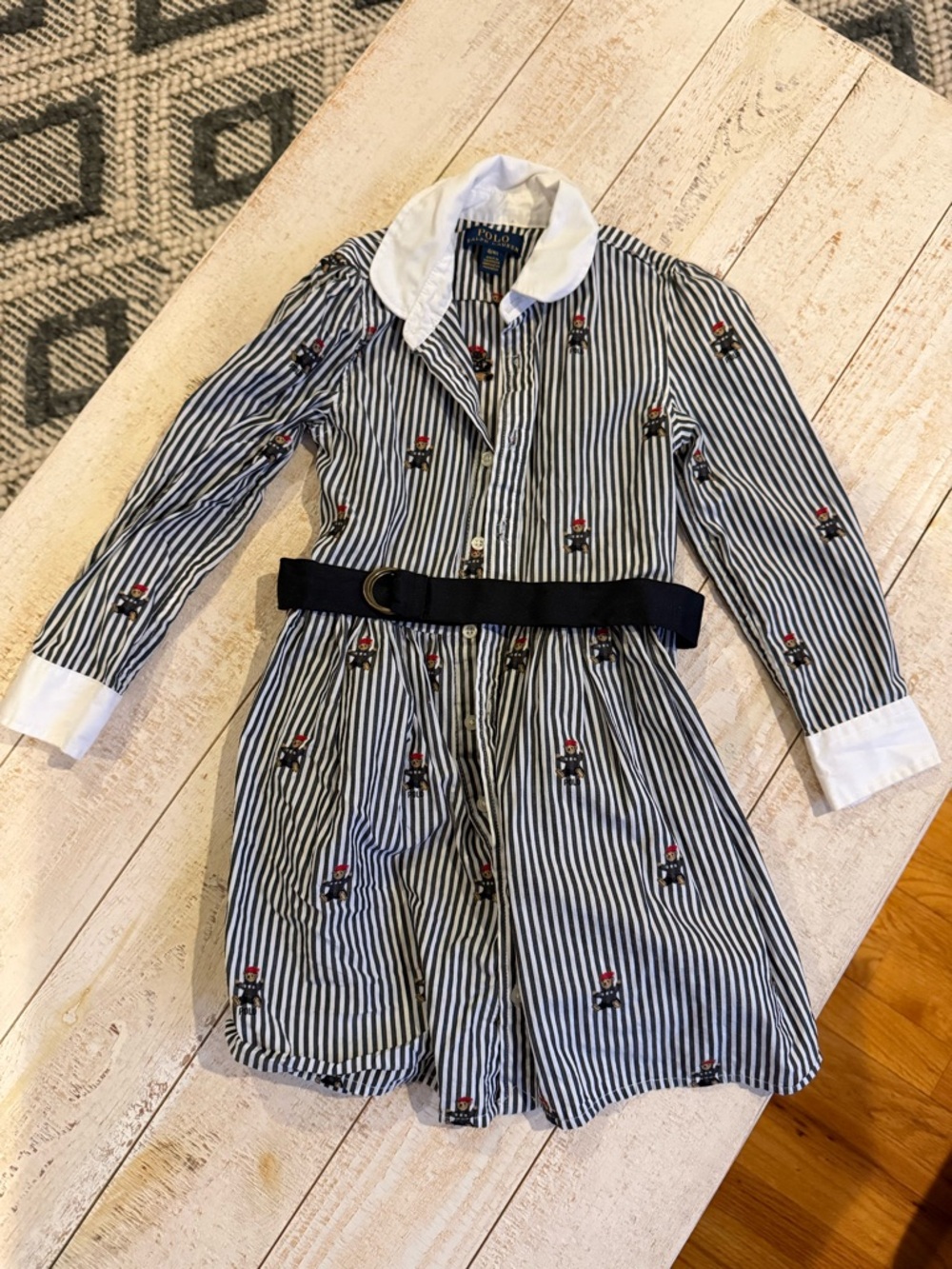 Kids Polo Ralph Lauren Striped Shirt Dress with Contrast Collar. Size 4T
